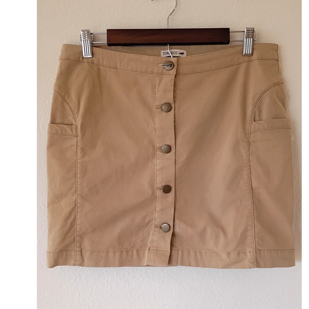 Toad&Co Women Tan Khaki Button Front Organic Cotton Mini Skirt Size 8 Utility